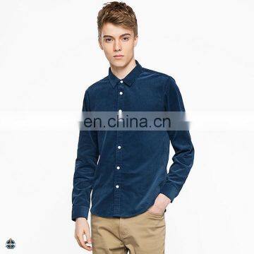 T-MSS544 Men Long Sleeve Navy Blue 100% Cotton Corduroy Dress Shirt