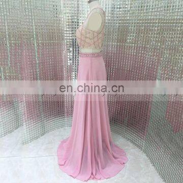 Hot Sale Two-Piece Heavy Beaded Chiffon Pink Evening Dresses LX284 photo-3