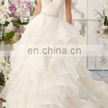 Beautiful fancy white Cascading Cutie Lace Bridal Gown 2016