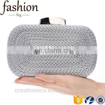 CR Europe designer developed and approved irregular surface straw pattern metal frame long chain silver color ladies clutch bags
