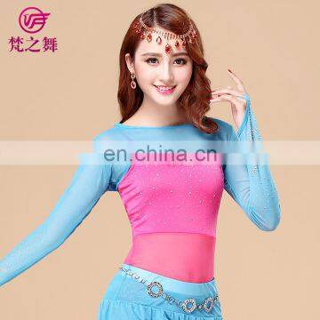 Newest design water yarn hot drill long sleeve belly dance waistcoat top S-3081