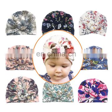 baby  infant Flower prints donut turban hat bowknot  beanie Hats Turban Bun Knot Baby Infant Beanie Baby Girl