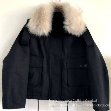 Supply Down Jacket, Cotton Coat, Coat, Collar, Cap Strip, Artificial Wool and Fox Tail Hair, Raccoon Dog Hair, Real Fur, Grass Collar Can be Processed and Customized photo-3