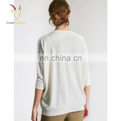 Ladies Loose Vneck Short Sleeve Cashmere Sweater photo-4