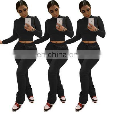 2021 New Design Solid Color Women Hoodies 2 Piece Jogger Sweatsuit Set photo-3