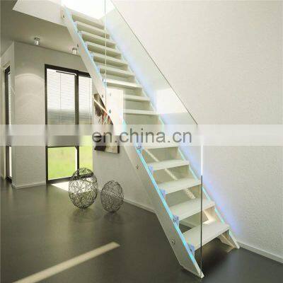 Customized white straight Staircase oak timber glass railing stairs for villa escalier