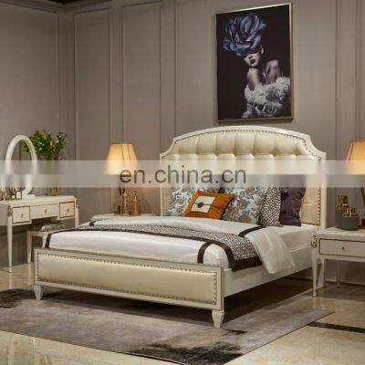 Antique european bedroom furniture Queen / King size wooden frame leather beds cama