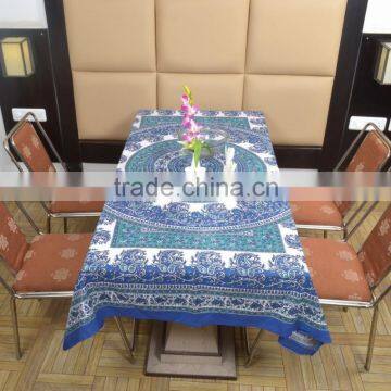 Indian Cotton Table Cloth Blue-White Floral Mandala Printed Dinning Table Cloth Vintage Wall Hanging Throw Bed Sheet Cover TC54 photo-4