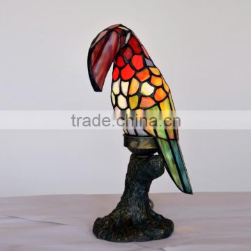 Tiffany Style Stained Glass Green Parrot Table Lamp Accent Desk Lamp