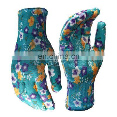 Flower Pattern liner Nitrile Coated Oil Resistant Safety Hand Protection Garden Gloves