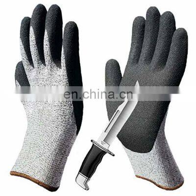 Deal Metal HPPE Fiber Sandy Nitrile Coated Anti Cut Gloves Level 5 Nitrile Coated Cut Resistant Gloves