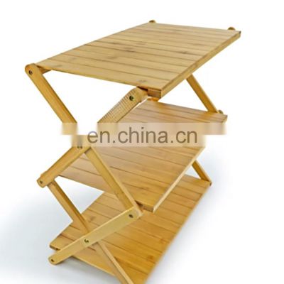 Picnic BBQ Bamboo Shelves Simple Folding Bookshelf Three-layer Bamboo Flower Shelf Storage Shelf