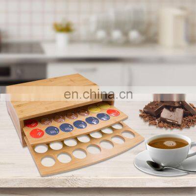 Natural Coffee Pod Holder Bamboo Coffee Stand 2-Tier Bamboo Drawer For Counter Sliding Capsule Drawers photo-3