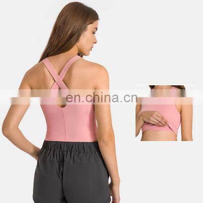 Ready To Ship Back Cross Women Shockproof Yoga Tanks With Removable Pads Yoga Top Outdoor Exercise Training Wear Sleeveless Top