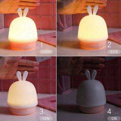Drop Shipping Hot Selling Night Light Silicone LED Lamp Colorful Rabbit Shaped Touch Sensor USB Charging Silicon For Kids Gift photo-2