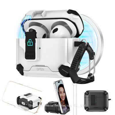 Caja de protección de auriculares PC TPU anti caída con bloqueo Switch para Airpods 4 Pro, con botón de apertura de un solo toque, carcasa de protección para Airpod Pro2