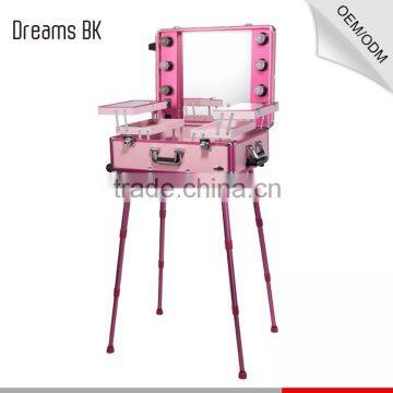 Guangdong Manufacturer Promotional Makeup Design Fashion Aluminum Cosmetic Case makeup trolley case with lighted mirror