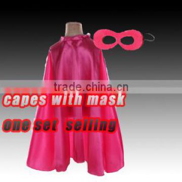 Wholesale single layersateen children capes with mask,blank colors baby girl cloaks masks kids costume capes,spideman capes mask