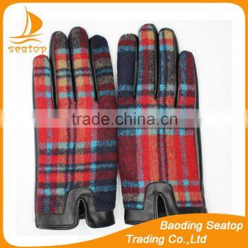 ladies cheapest short style pu and tweed gloves driving leather gloves