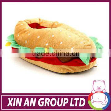 oem manafactured cute hamburger plush toy indoor slippers