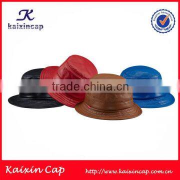 high quality short brim leather flat top blank bucket hat