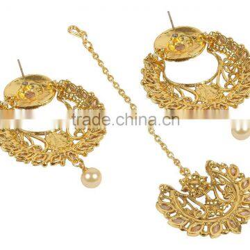 Indian Antique Gold Plated Drop Earrings With Tikka Set For Girls & Women photo-4