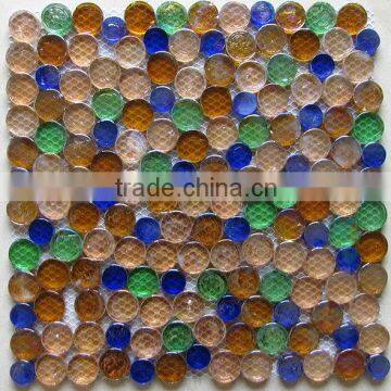 Glass material kitchen tiles mix colors round glass mosaic