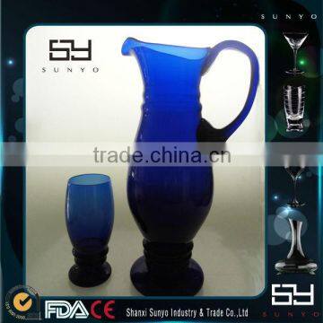 Blue Glass Water Jug and Tumbler Set with Handle                        
                                                Quality Choice