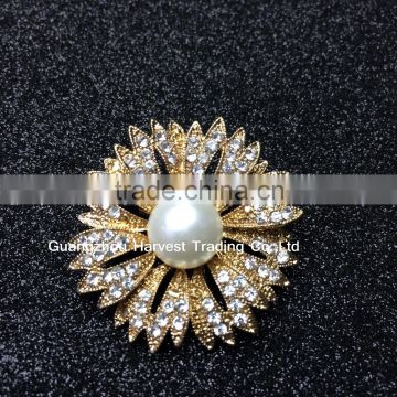 Vintage Gold Daisy Flower Brooch,Pearl Rhinestone Brooch