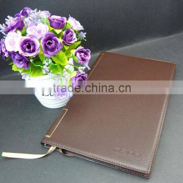 gold hot stamping dark brown leather classical notebook with ribbon printing