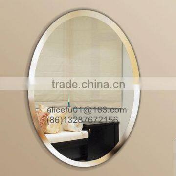 oval shaped frameless mirror with beveled edges, decorative wall mounted bathroom mirror