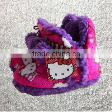 Winter thermal cotton-padded waterproof anti-slip soles slippers,home floor coral fleece with KT cute children boots