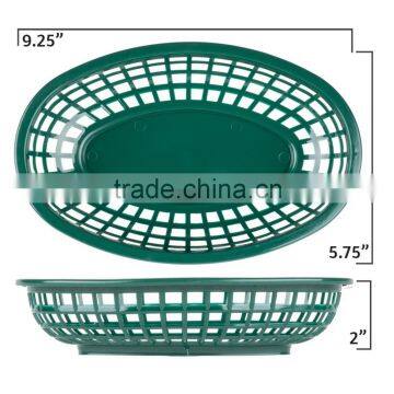 12 PK Custom Diner Forest Green Plastic Oval Shape Fast Food Baskets Durable Reusable Microwave and Dishwasher Safe Bread Basket