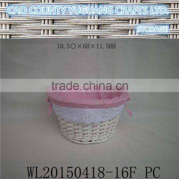 white color food wicker woven basket with lining and handle