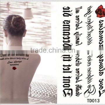 Non-toxic Waterproof Body Art Temporary Tattoo Sticker