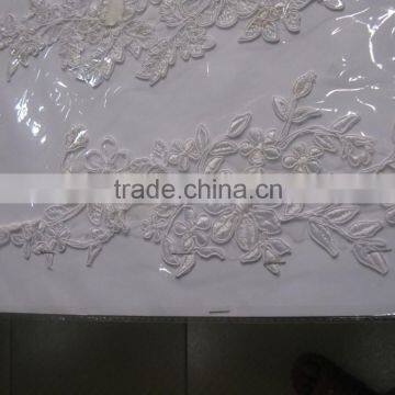 2015 Wholesale White or Ivory Embroidery Border Lace border/White Tulle Embroidered Bridal Corded Beaded applique