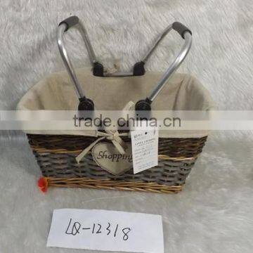 wholesale cheap wash grey wicker storage basket willow shopping basket with fabric liner and free handle factory supply