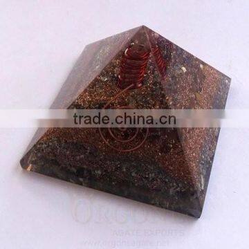 Tiger Eye Orgone Layer Copper Pyramid With Point | Orgonite Tiger Eye Pyramid | Pyramid Yantra