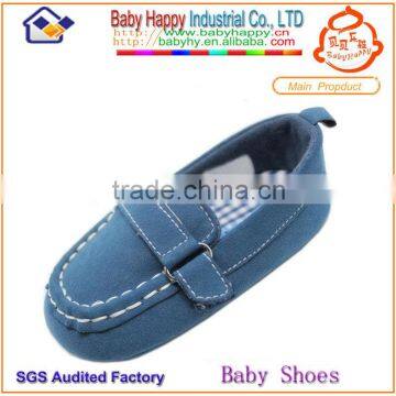 Dark blue boat Italian style suede leather baby shoes