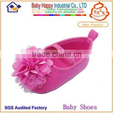 100% cotton elastic strap soft baby shoes with shabby flower