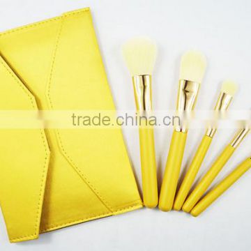 yellow 5 pcs soft hair makeup brush set