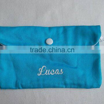 blue cotton cosmetic bag with zipper