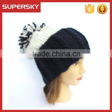 V-307 Pom pom slouchy winter knitting ladies women girls top hat classic rope hats