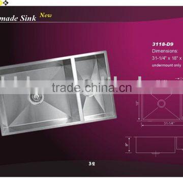 cUPC double bowl 304 stainless steel hand sink 3118