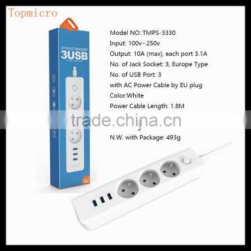2016 Fashion Extension EU Plug Power Strip USB Switch Socket                        
                                                Quality Choice