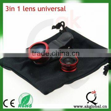 High quality 3 In 1 Universal Clip Mobile Phone Lens for iphoneFish Eye + Macro + Wide Angel Lens