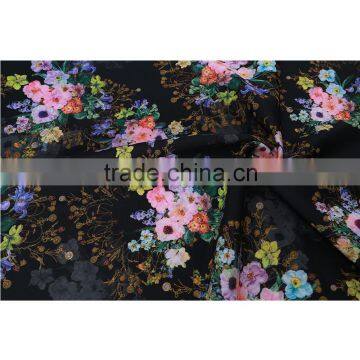 New floral design on black print polyester spandex scuba printing knit fabric