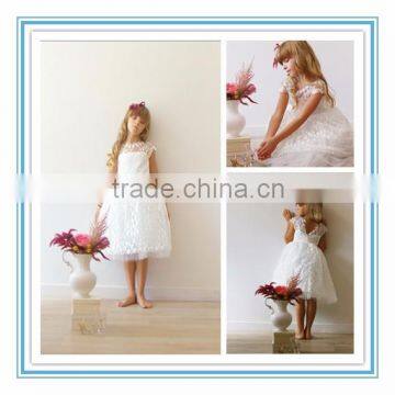 New Ball Gown Cap Sleeves White Lace Floral Short Lovely Custom Made Flower Girl Dresses for Wedding(DMTU-FG10)