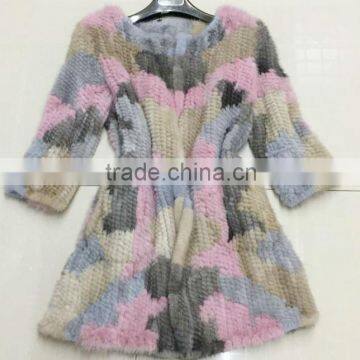 Korea style knitted mink fur coat for women