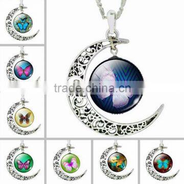 Silver Plated Color Wolf Pattern Women Glass Cabochon Wolf Necklace Wholesale photo-2